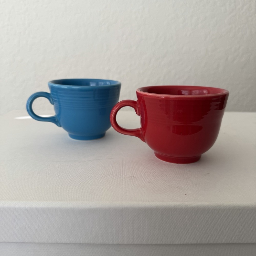 Fiestaware Coffee Tea Cup Set Of 2‎ Red Blue USA Mugs Cups Homer Laughlin Fiesta